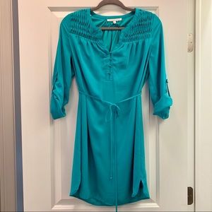 Teal tie-waist shirt dress